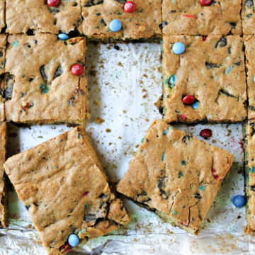 loaded patriotic cookie bars on foil.