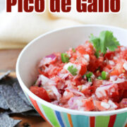 classic pico de gallo in a colored bowl.