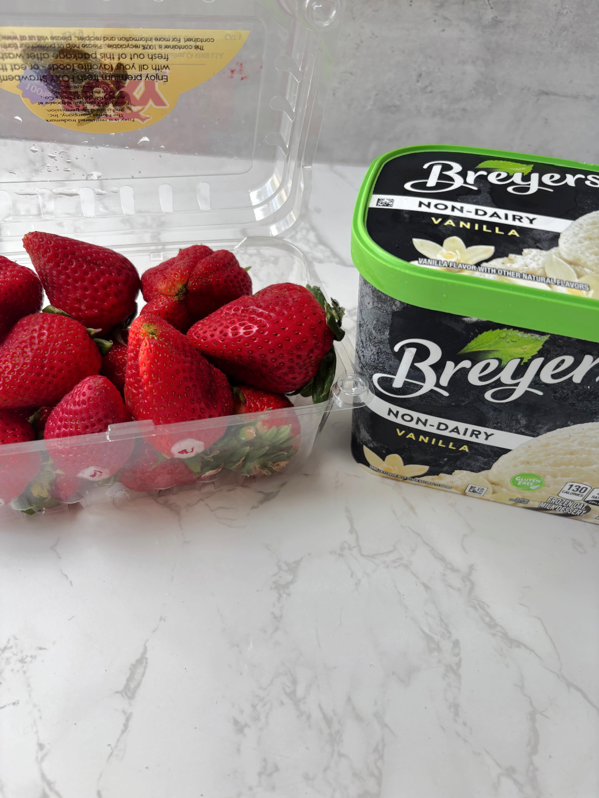 dairy free ice cream and strawberrries.