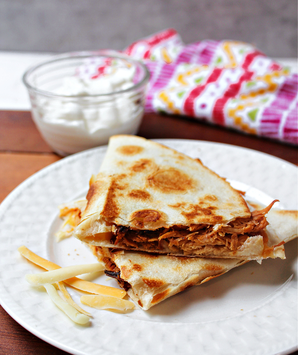 quesadilla on a white plate.