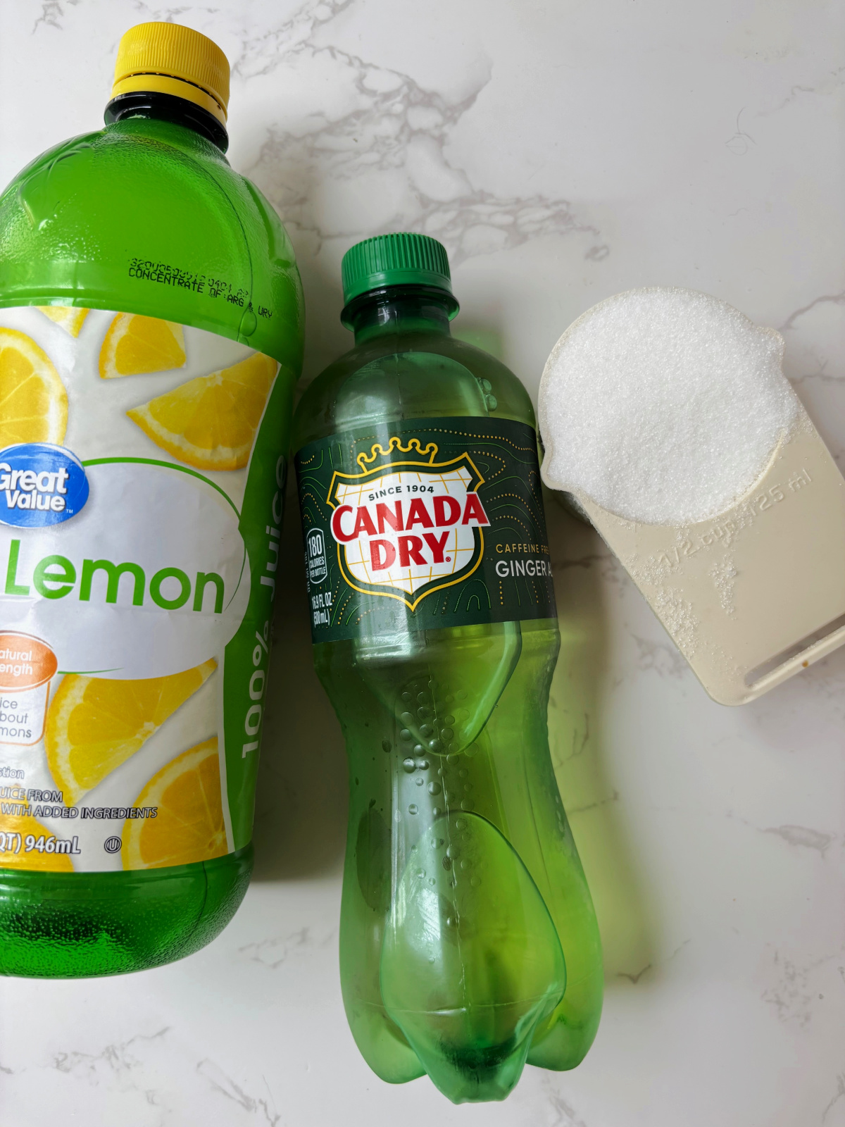 lemon juice with ginger ale and sugar.