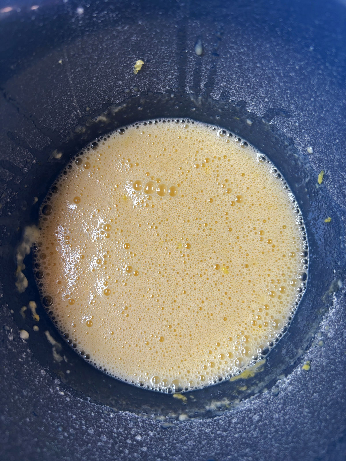 lemon filling in a blue bowl.