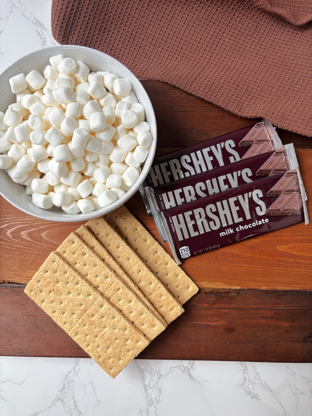 Hershey bars, graham crackers and marshmallows.