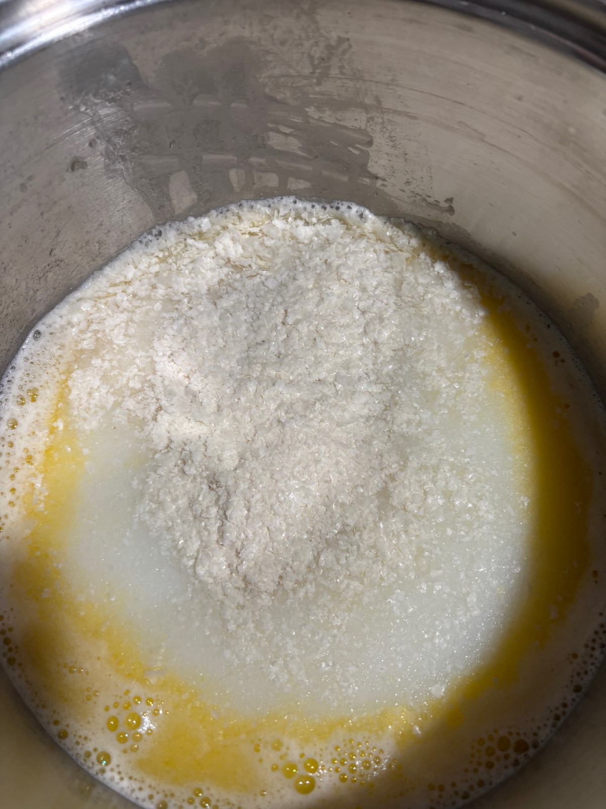 potato flakes in a pot.