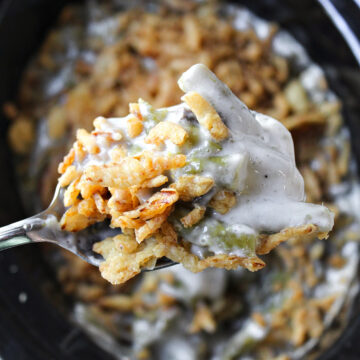 close up of green bean casserole.