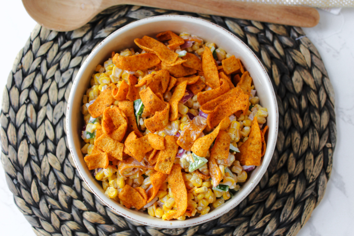 Fritos Corn Salad on a place mat.