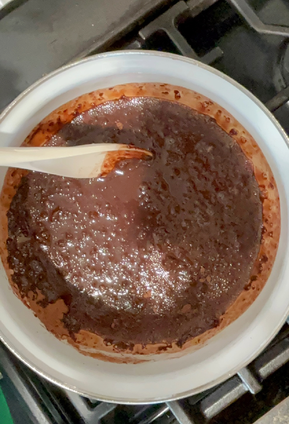 chocolate sauce in a cooking pot.