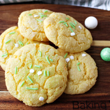 gooey st patrick cookies on a brown board.