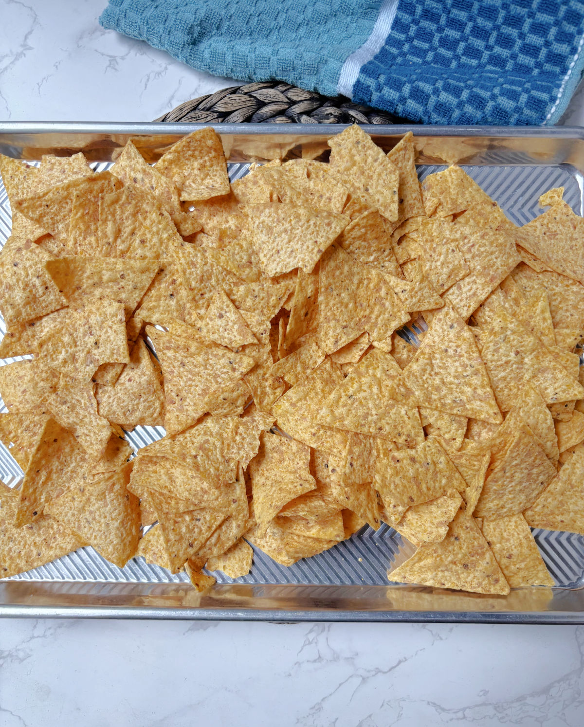 chips on a sheet pan.