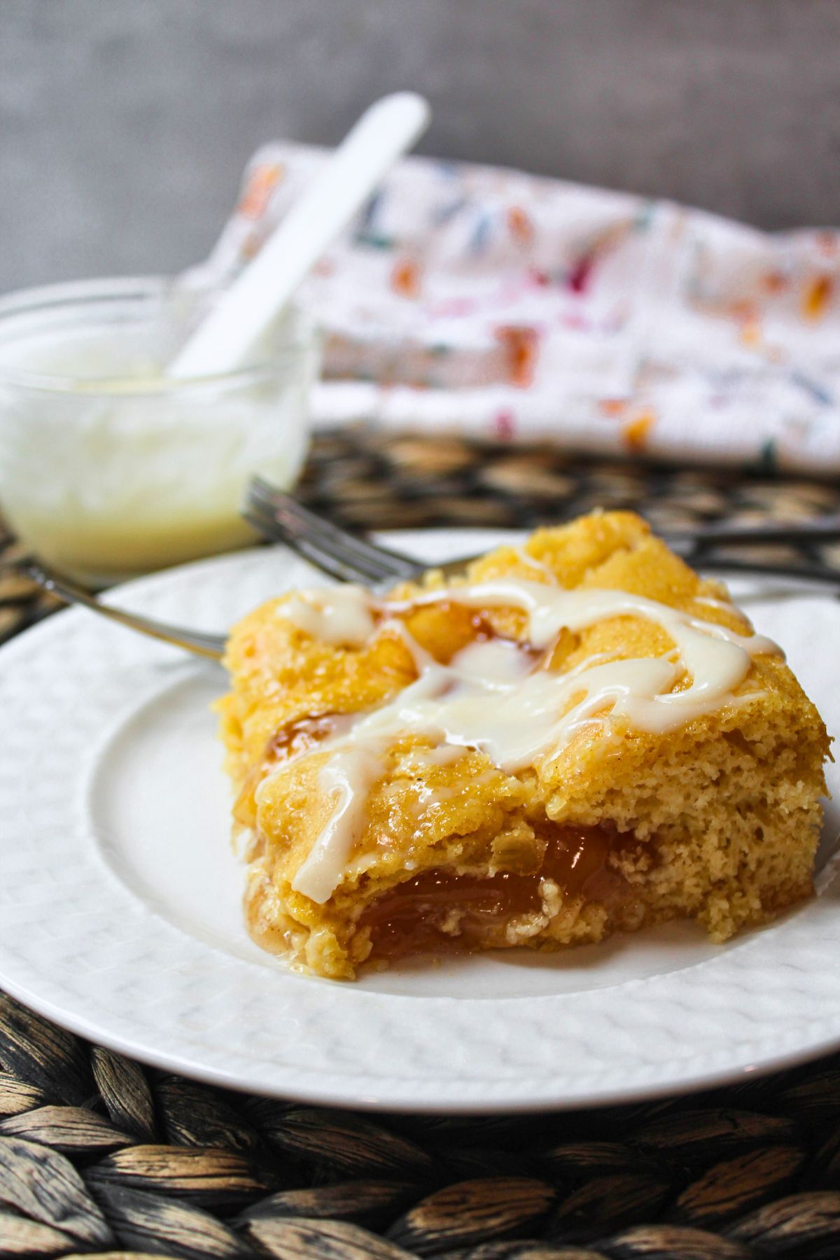 apple pie cake on a white plate. 