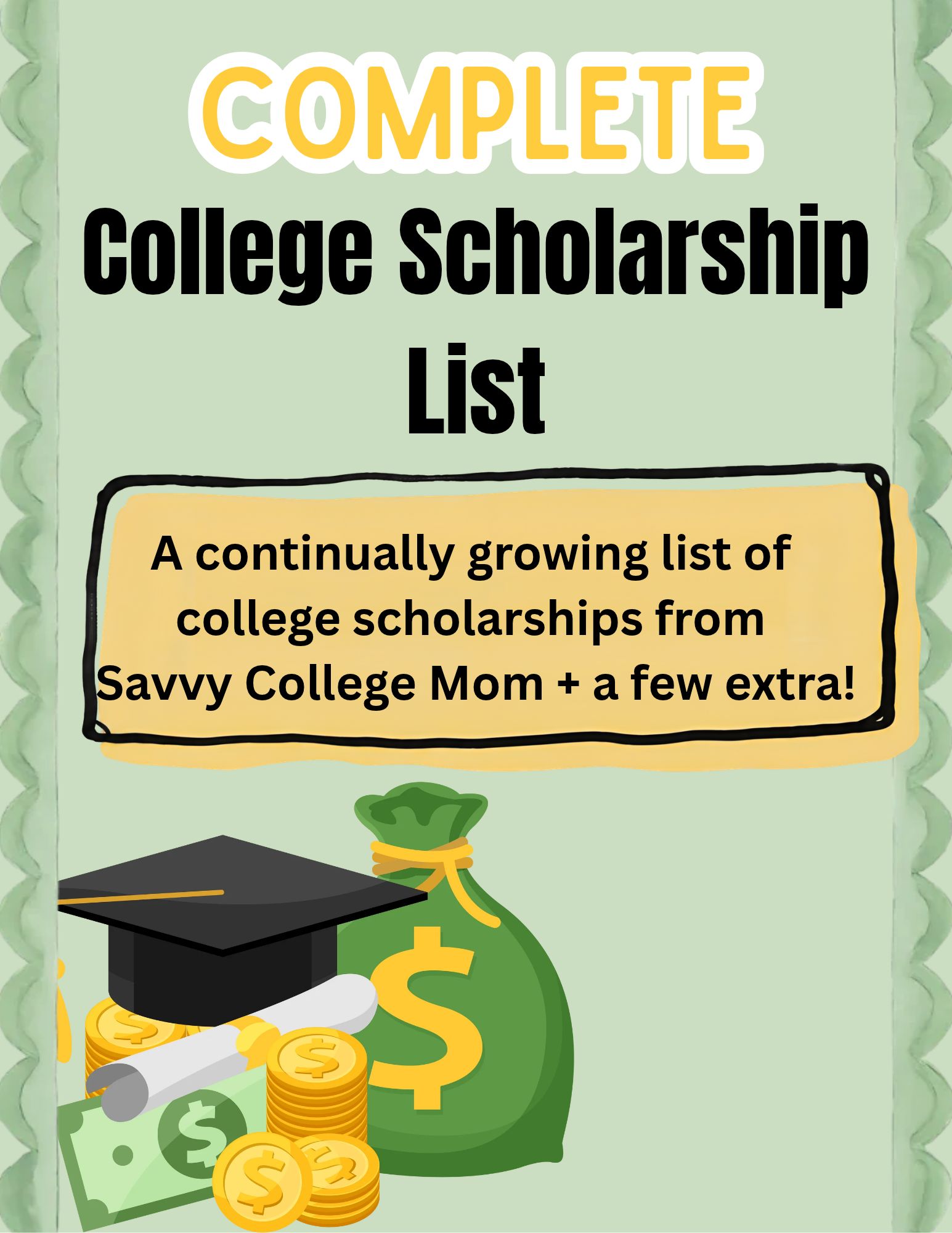 complete scholarship list with money and hat.